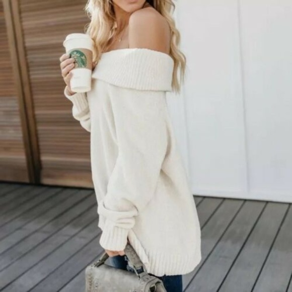 New Chenille Off the Shoulder Women's Cozy Sweater - Picture 3 of 8